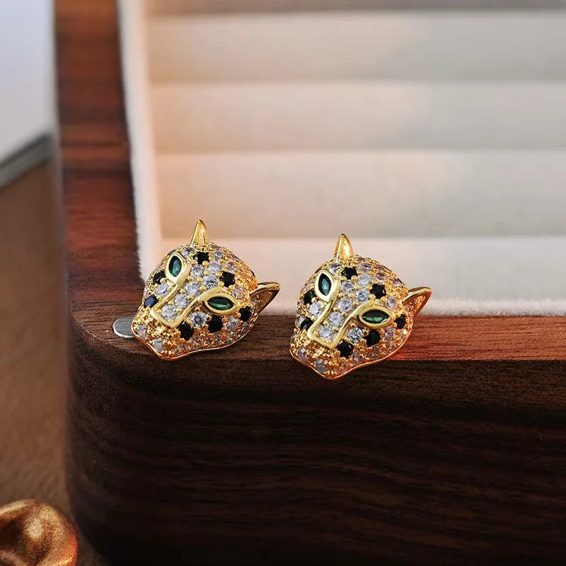 Korea New Design Fashion Jewelry Exquisite Copper Set Zircon Colorful Animal Leopard Earrings Luxury Women's Gala Party earrings