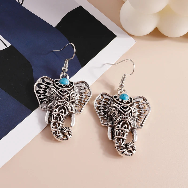 Vintage Silver Color Animal Elephant Drop Earrings for Women Bohemian Dangle Earrings Girls Party Jewelry Gifts