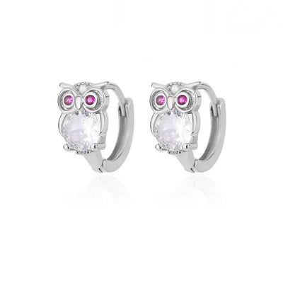 Crystal Owl Hoop Earrings For Women Satinless Steel Animal Zircon Rabbit Leopard Elephant Bear Earrings Cute Jewelry Girls Gift