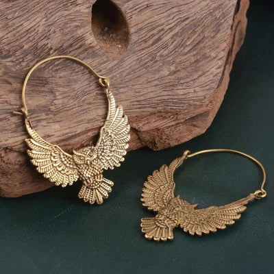 Vintage Bohemian style large owl animal pendant earrings suitable for female wedding banquets and festive celebrations