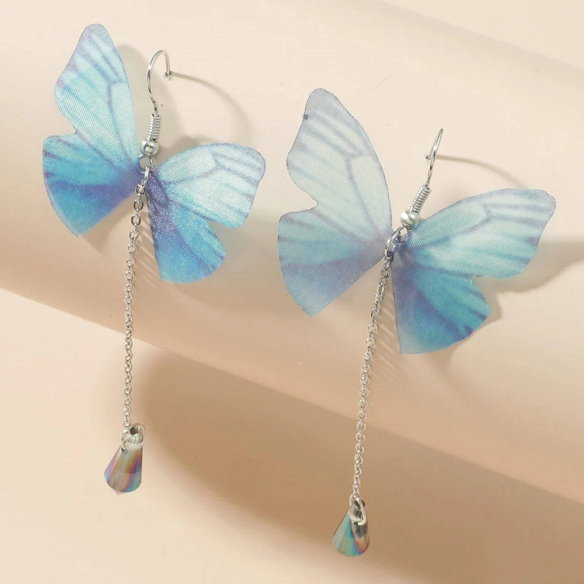 Simple Temperament Fresh Blue Butterfly Shape Crystal Tassel Pendant Earrings Ms. Fashion Items
