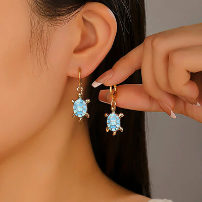 Cute Enamel Leopard Print Red Blue Sea Turtle Huggie Earrings For Women Summer Beach Ocean Jewelry