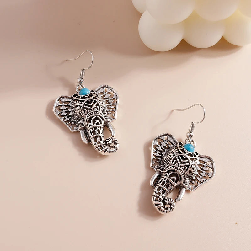 Vintage Silver Color Animal Elephant Drop Earrings for Women Bohemian Dangle Earrings Girls Party Jewelry Gifts