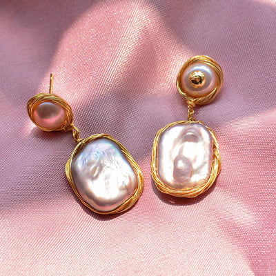 100% Natural Baroque Freshwater Pearl 14K Gold Filled Female Tassels Stud Earrings Jewelry For Women Birthday Gifts