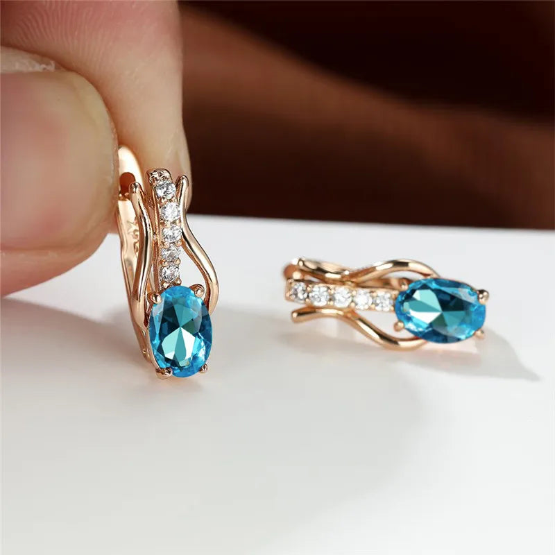 Purple Crystal Oval Stone Earring Female Luxury Engagement Hoop Earrings For Women Bridal Multicolor Birthstone Wedding Jewelry