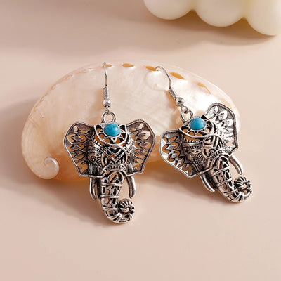 Vintage Silver Color Animal Elephant Drop Earrings for Women Bohemian Dangle Earrings Girls Party Jewelry Gifts