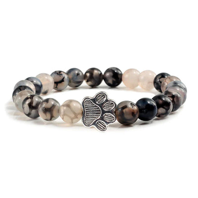 Healing Crystal Pet Memorial Bracelet - Natural Stone Beads with Sterling Silver Paw Charm