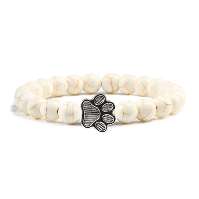Healing Crystal Pet Memorial Bracelet - Natural Stone Beads with Sterling Silver Paw Charm