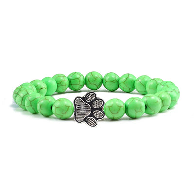 Healing Crystal Pet Memorial Bracelet - Natural Stone Beads with Sterling Silver Paw Charm