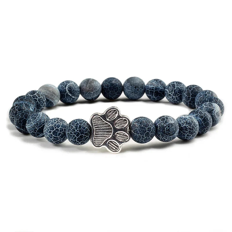 Healing Crystal Pet Memorial Bracelet - Natural Stone Beads with Sterling Silver Paw Charm