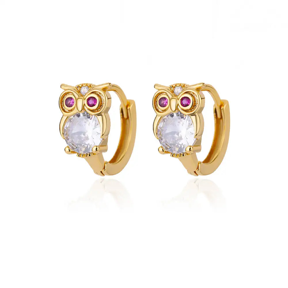 Crystal Owl Hoop Earrings For Women Satinless Steel Animal Zircon Rabbit Leopard Elephant Bear Earrings Cute Jewelry Girls Gift