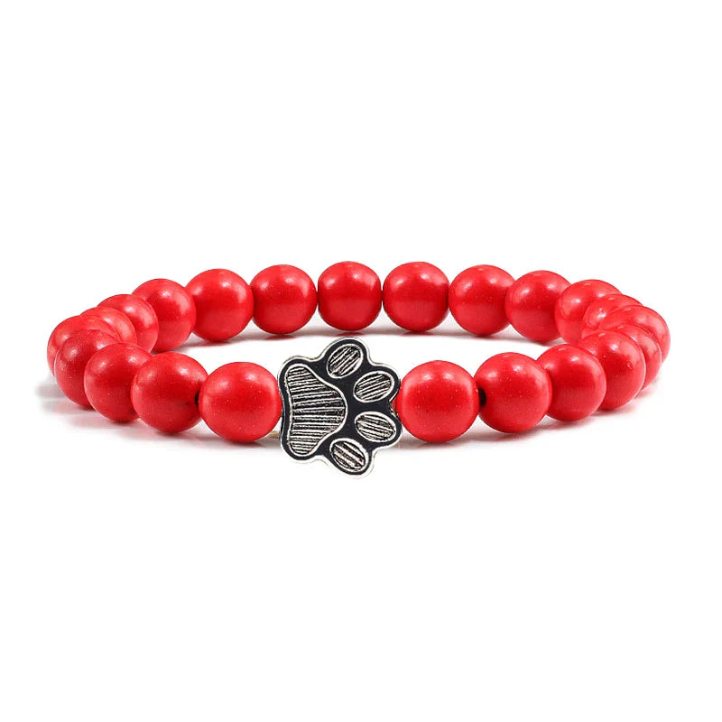 Healing Crystal Pet Memorial Bracelet - Natural Stone Beads with Sterling Silver Paw Charm