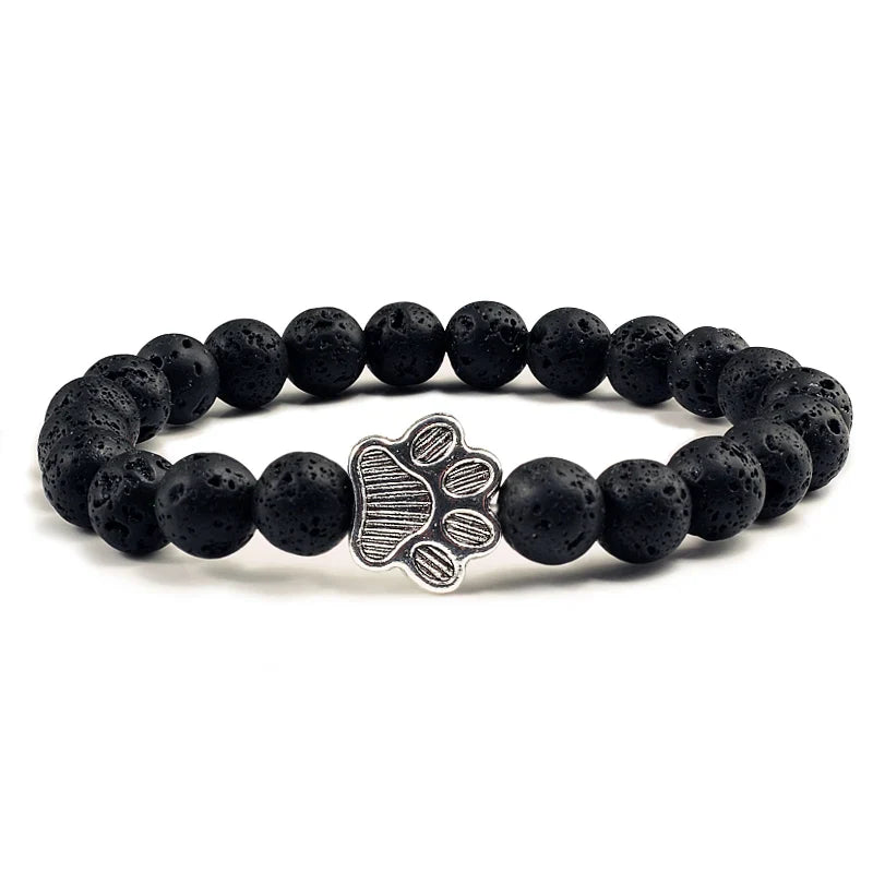 Healing Crystal Pet Memorial Bracelet - Natural Stone Beads with Sterling Silver Paw Charm