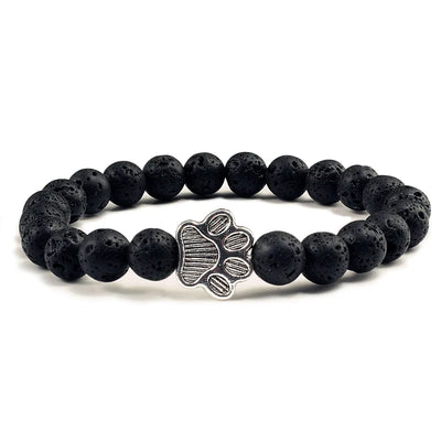 Healing Crystal Pet Memorial Bracelet - Natural Stone Beads with Sterling Silver Paw Charm