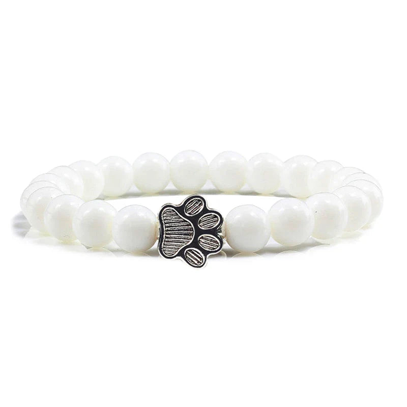 Healing Crystal Pet Memorial Bracelet - Natural Stone Beads with Sterling Silver Paw Charm