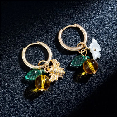 Fashionable Orange Fake Fruit Honey Bee Hoop Earring for Women Elegant Floral Earrings Suitable for Wearing Jewelry Gifts
