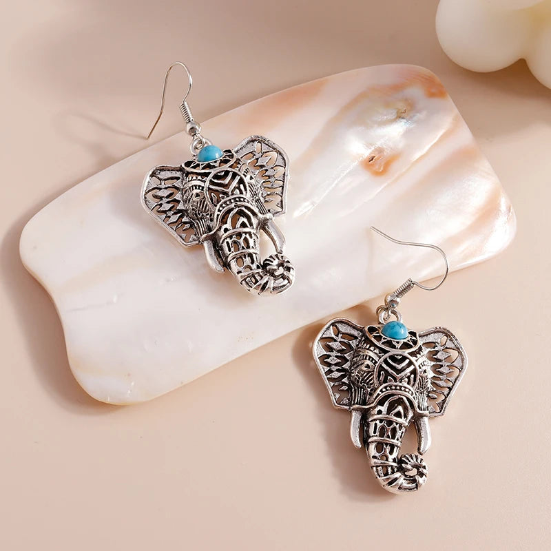 Vintage Silver Color Animal Elephant Drop Earrings for Women Bohemian Dangle Earrings Girls Party Jewelry Gifts