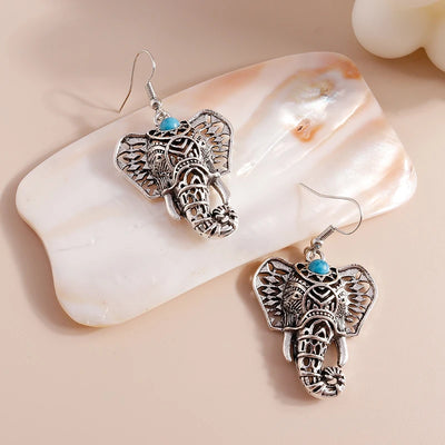 Vintage Silver Color Animal Elephant Drop Earrings for Women Bohemian Dangle Earrings Girls Party Jewelry Gifts