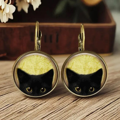 Hot Selling Pop Fox Cat Chicken Jewelry Dome Glass Alloy Earrings Cute Animal Pattern Exquisite Fashion Gift