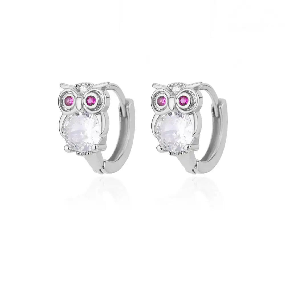 Crystal Owl Hoop Earrings For Women Satinless Steel Animal Zircon Rabbit Leopard Elephant Bear Earrings Cute Jewelry Girls Gift