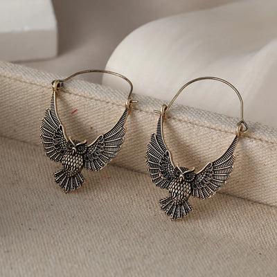 Vintage Bohemian style large owl animal pendant earrings suitable for female wedding banquets and festive celebrations