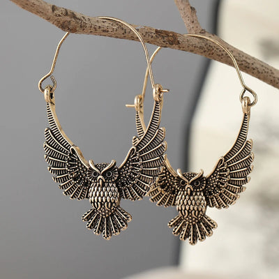 Vintage Bohemian style large owl animal pendant earrings suitable for female wedding banquets and festive celebrations