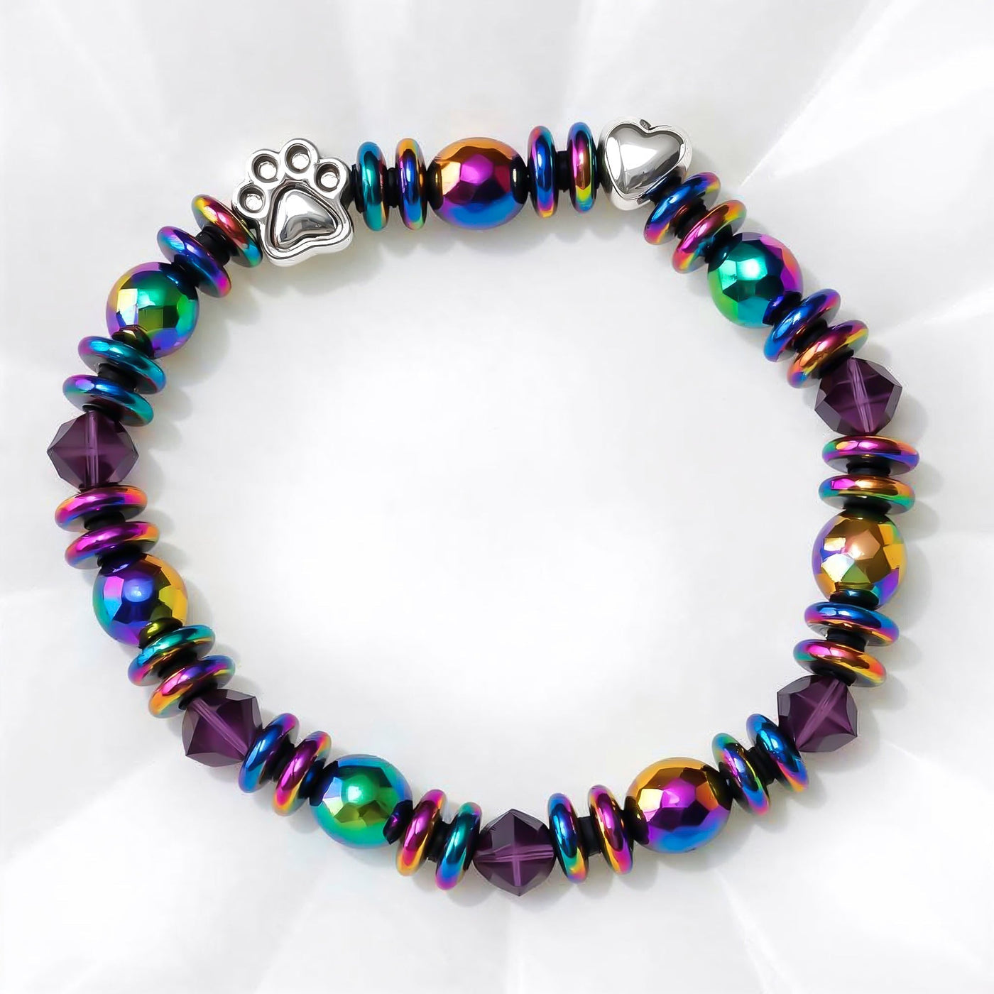 Magnetic Paw Print Charm Bracelet - Black Healing Stone