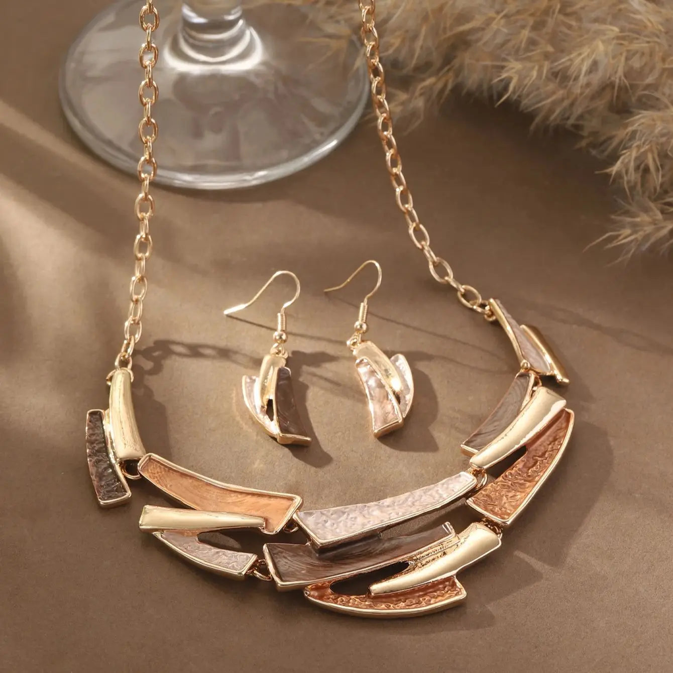 Cring Coco Handmade Enamel Geometric Jewelry Set Fashion Popular Jewelry Necklace Set Earring for Women Graduation Season Gift