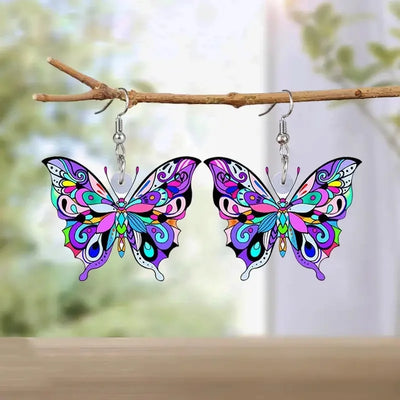 2D Flat Acrylic Colorful Butterfly Earrings Elegant and Casual Earrings for Women Holiday Birthday Gifts Fun and Vibrant Colors