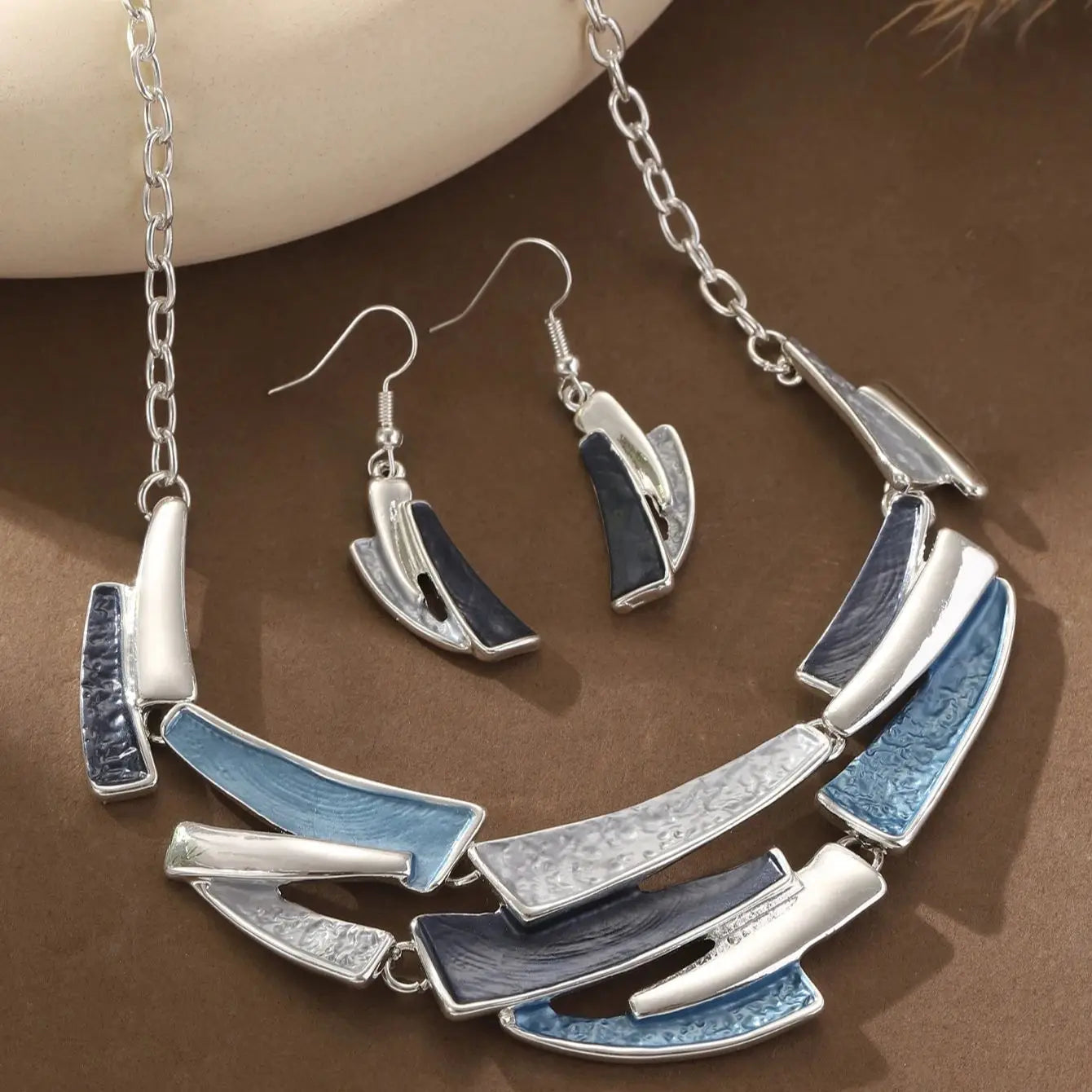 Cring Coco Handmade Enamel Geometric Jewelry Set Fashion Popular Jewelry Necklace Set Earring for Women Graduation Season Gift