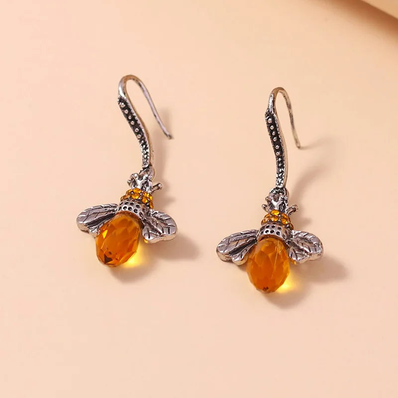 Water Drop Styling retro Bee Necklace Earrings set women's fashion charm accessories