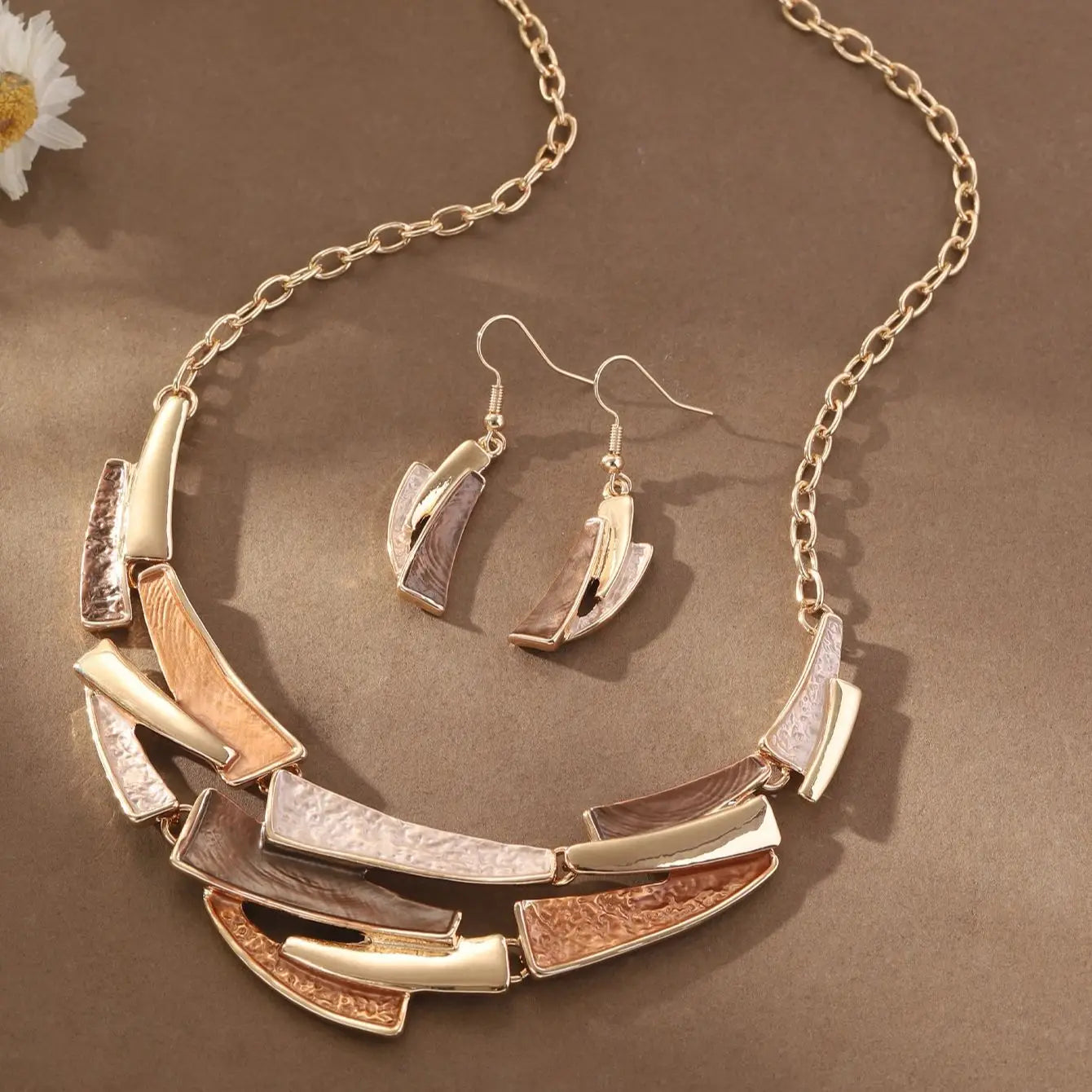 Cring Coco Handmade Enamel Geometric Jewelry Set Fashion Popular Jewelry Necklace Set Earring for Women Graduation Season Gift