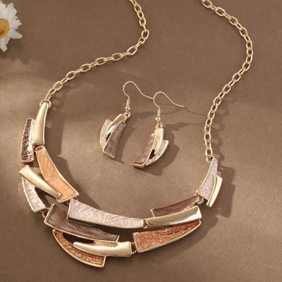 Cring Coco Handmade Enamel Geometric Jewelry Set Fashion Popular Jewelry Necklace Set Earring for Women Graduation Season Gift