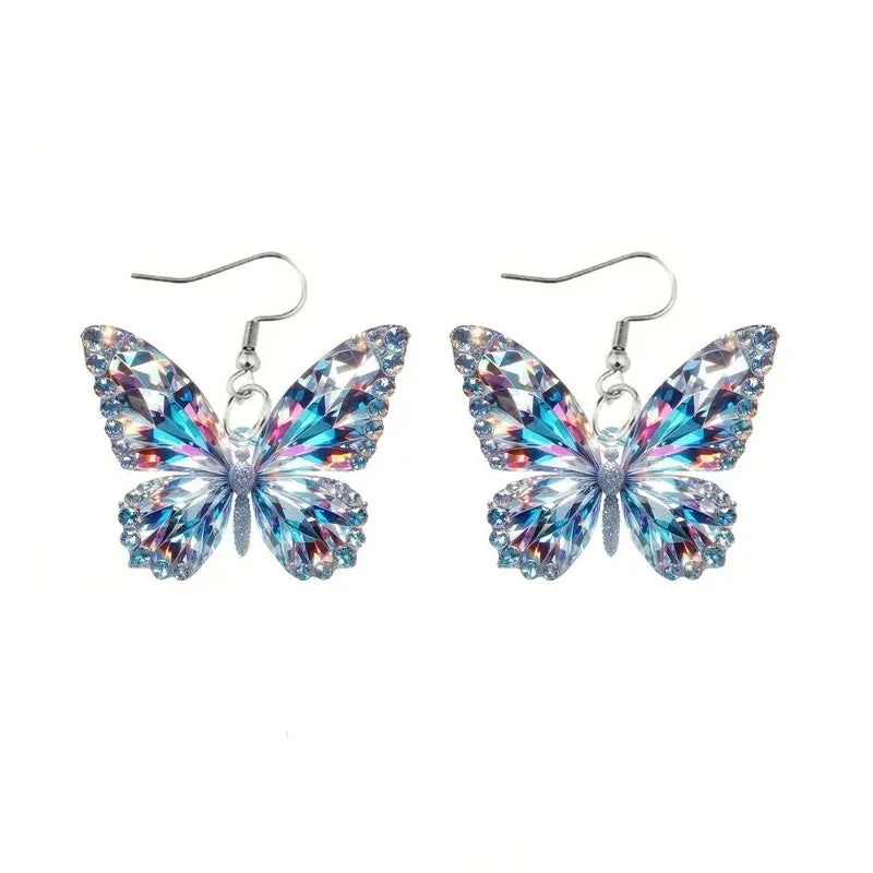YAOLOGE 2025 New Arrival Sparkling Flat Butterfly Earrings Acrylic Material Women Novel Glamorous Eardrop Party Gifts