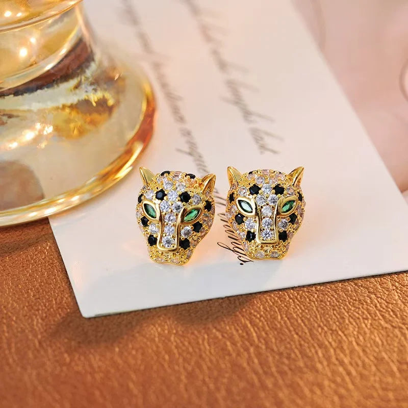 Korea New Design Fashion Jewelry Exquisite Copper Set Zircon Colorful Animal Leopard Earrings Luxury Women's Gala Party earrings