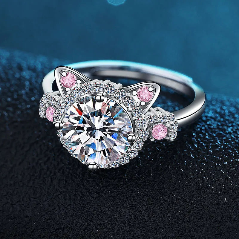Sparkling CZ Cat Ring - Adjustable Sterling Silver Statement Band