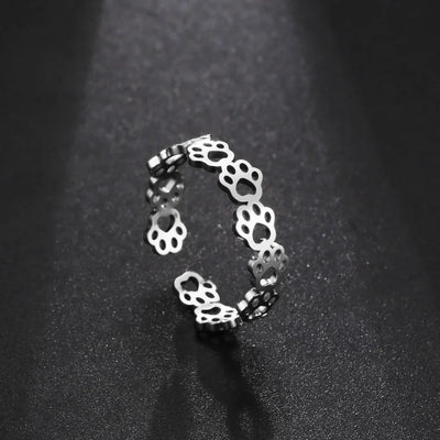 Cherished Pet Memorial Sterling Silver Paw Print Ring - Adjustable Comfort Band