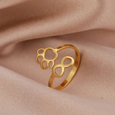 Infinity Paw Print Memory Ring - Sterling Steel Pet Memorial Adjustable Band