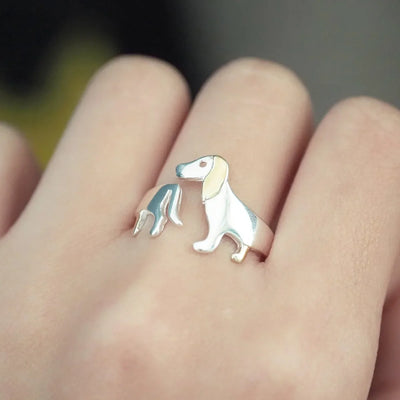 Sterling Silver Dachshund Wrap Ring - Heartwarming Adjustable Pet Memorial Jewelry