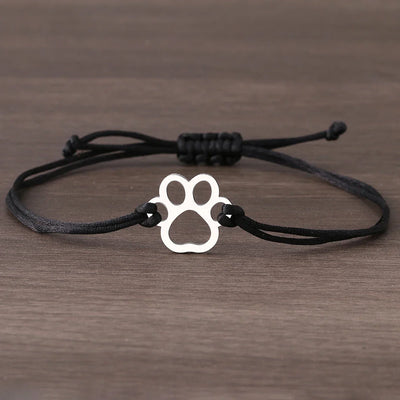 Sterling Silver Paw Print Friendship Bracelet - Adjustable Cord Design