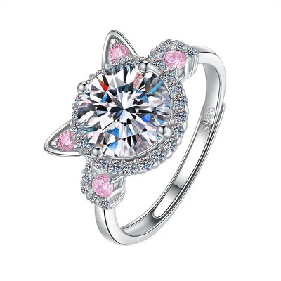 Sparkling CZ Cat Ring - Adjustable Sterling Silver Statement Band