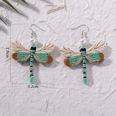 Bohemian Embroidered Dragonfly Earrings