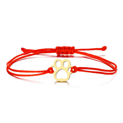 Sterling Silver Paw Print Friendship Bracelet - Adjustable Cord Design