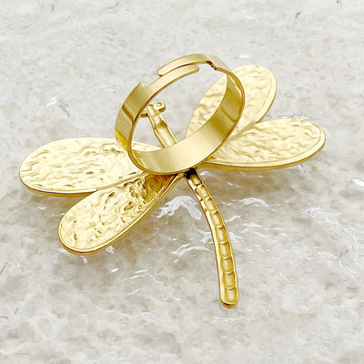 Adjustable Golden Dragonfly Ring – Symbol of Strength, Light & Renewal
