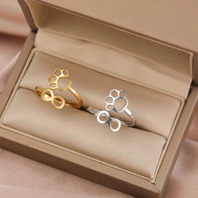 Infinity Paw Print Memory Ring - Sterling Steel Pet Memorial Adjustable Band