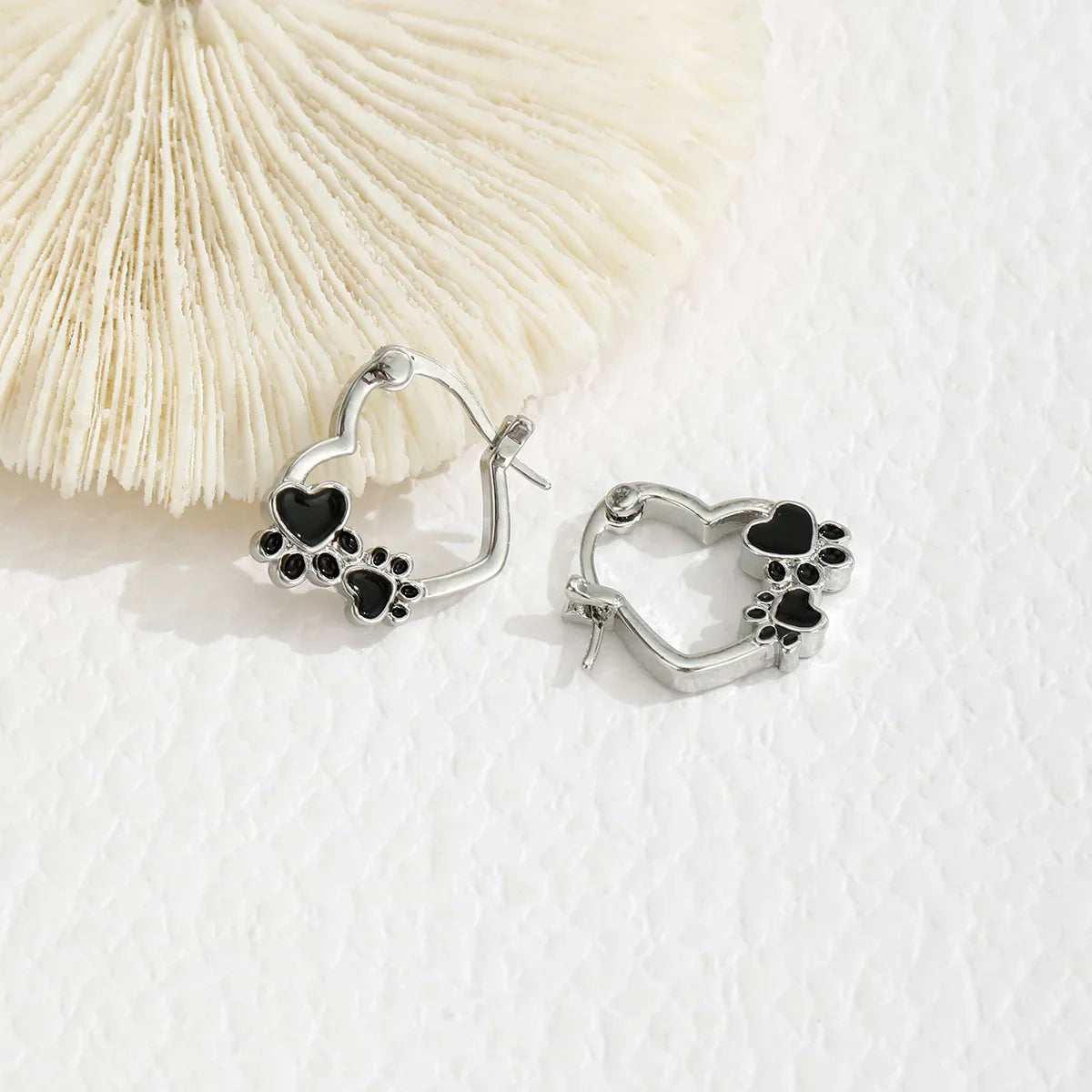 Sterling Silver Paw & Heart Drop Hoops - Pet Love Memorial Earrings