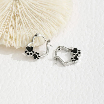 Sterling Silver Paw & Heart Drop Hoops - Pet Love Memorial Earrings