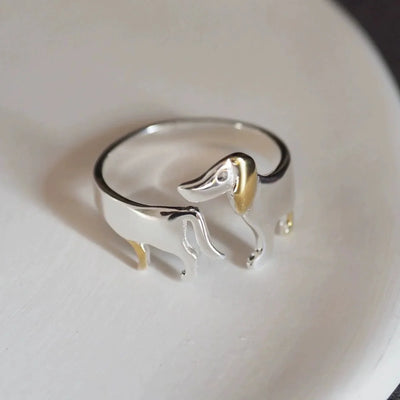 Sterling Silver Dachshund Wrap Ring - Heartwarming Adjustable Pet Memorial Jewelry