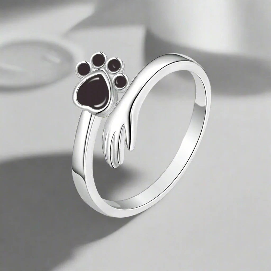 925 Sterling Silver Adjustable Paw & Hand Ring - Pet Memorial Jewelry