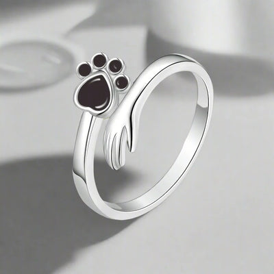 925 Sterling Silver Adjustable Paw & Hand Ring - Pet Memorial Jewelry